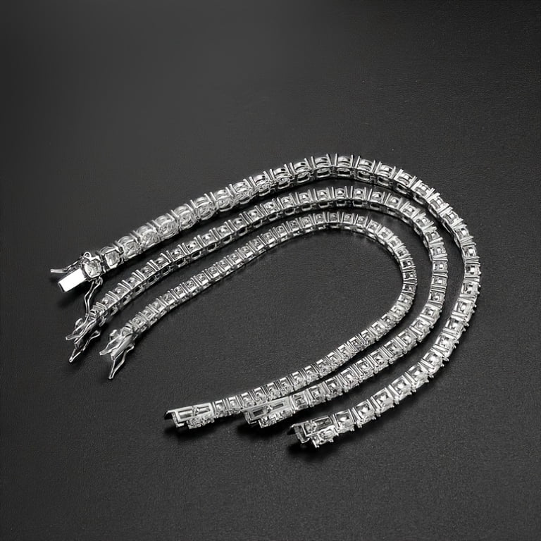 Gem's Beauty Moissanite Tennis Bracelet - 3mm, 925 Silver, 14k White Gold Plated