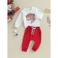 thumbnail image 4 of Elippeo Baby 2 Piece Cute Outfit 6M 12M 18M 24M 3Y Christmas Letter Print Long Sleeve Sweatshirt and Elastic Pants Set for Newborn Fall Clothes, 4 of 10