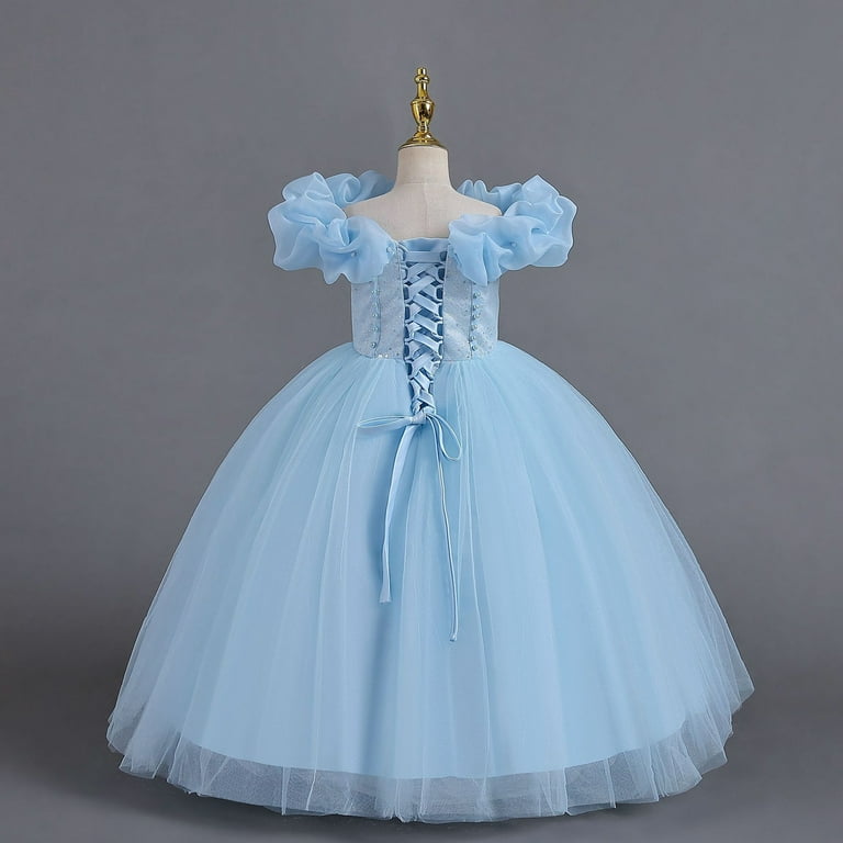 FAOWME One Shoulder Children Dress Strap Princess Dress Girl Flower Girl  Festival Dress Party Dress Girl Gift Pink 4-5 Years