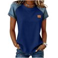 thumbnail image 3 of Sentmoon Hauts en Denim pour Femmes Hauts de Gym Manches Courtes Col Rond Patchwork Coupe Régulière avec Imprimé Extensible Chemisiers d'Été pour Femmes Tendance pour Voyage et Vacances P-2TG, 3 of 6