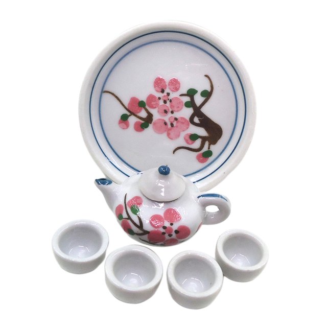 12 Juego de con Estampado , Juego de , Juego de Bebidas, Accesorios de Muñecas Sunnimix Platillo de tazas de tetera de casa de muñecas