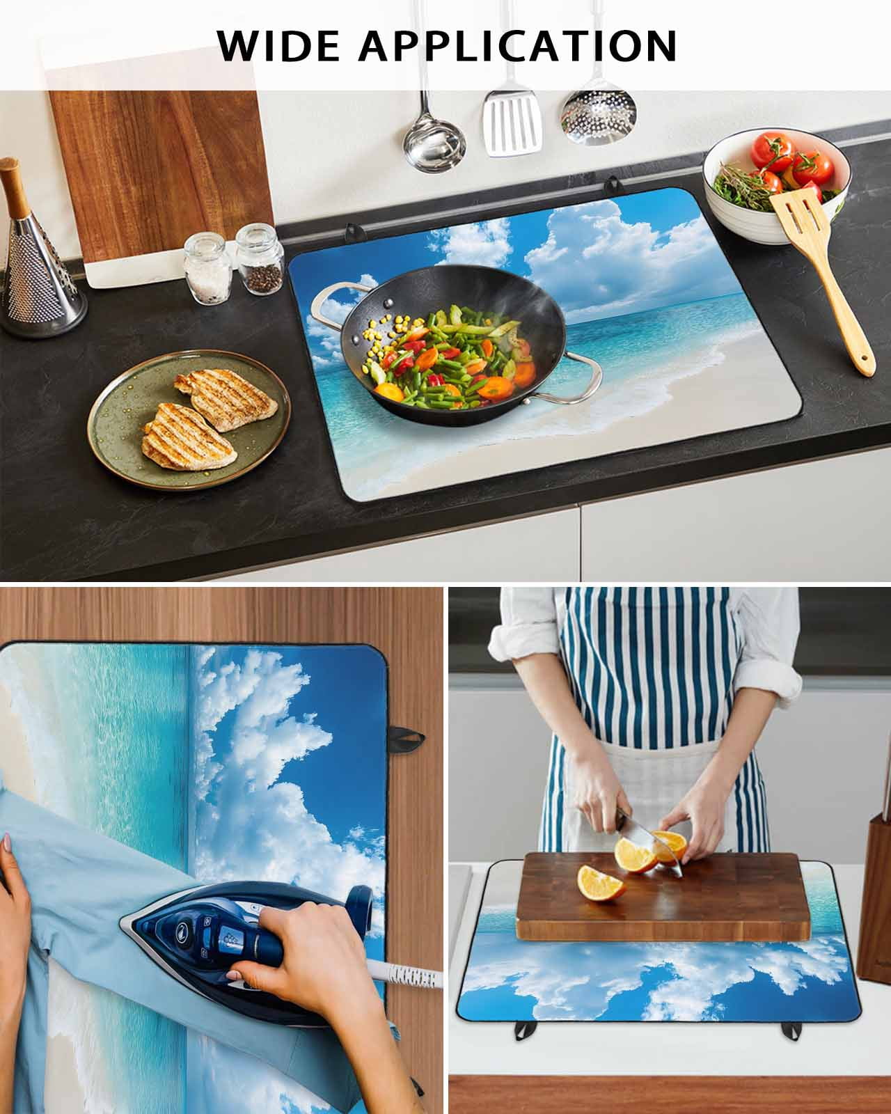 nqOlkjepod Large Induction Cooktop Protector Mat 24"x21", Blue Ocean Stove Top Covers for Electric Stove, Beach Coastal Nature Sky Decorative Stove Burner Cover Mats, Glass Top Stove Cover