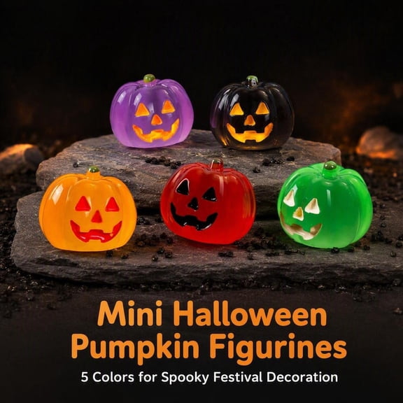 SolTerra 25-Pack Artificial Mini Pumpkin Figurines, Resin Jack-O-Lantern Decor for Halloween Crafts and Party Supplies (5 Colors)