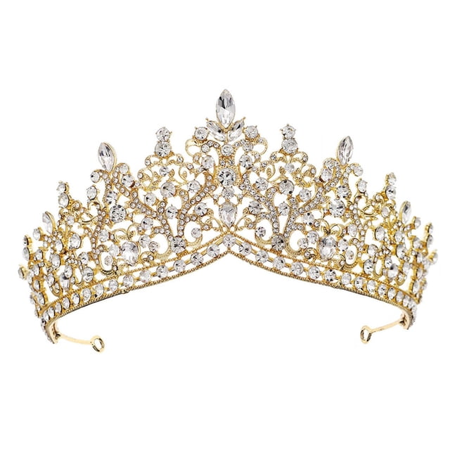 Tiara de boda, tocado nupcial, corona de regalo, diadema elegante, diadema con corona, diadema para banquete nocturno, fiesta de graduación para mujer Estilo B Dorado