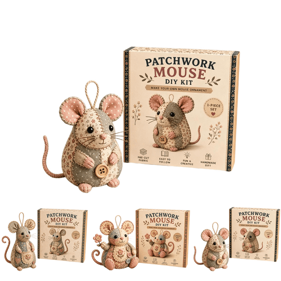 Patchwork Mouse DIY Sewing Kit, 3 Styles Craft Kits for Beginners with Pre-Cut Fabric, All-in-One Sewing Kits with Supplies for Handmade Stuffed Animal Ornament, Vintage Craft Set, 1 Pack. A