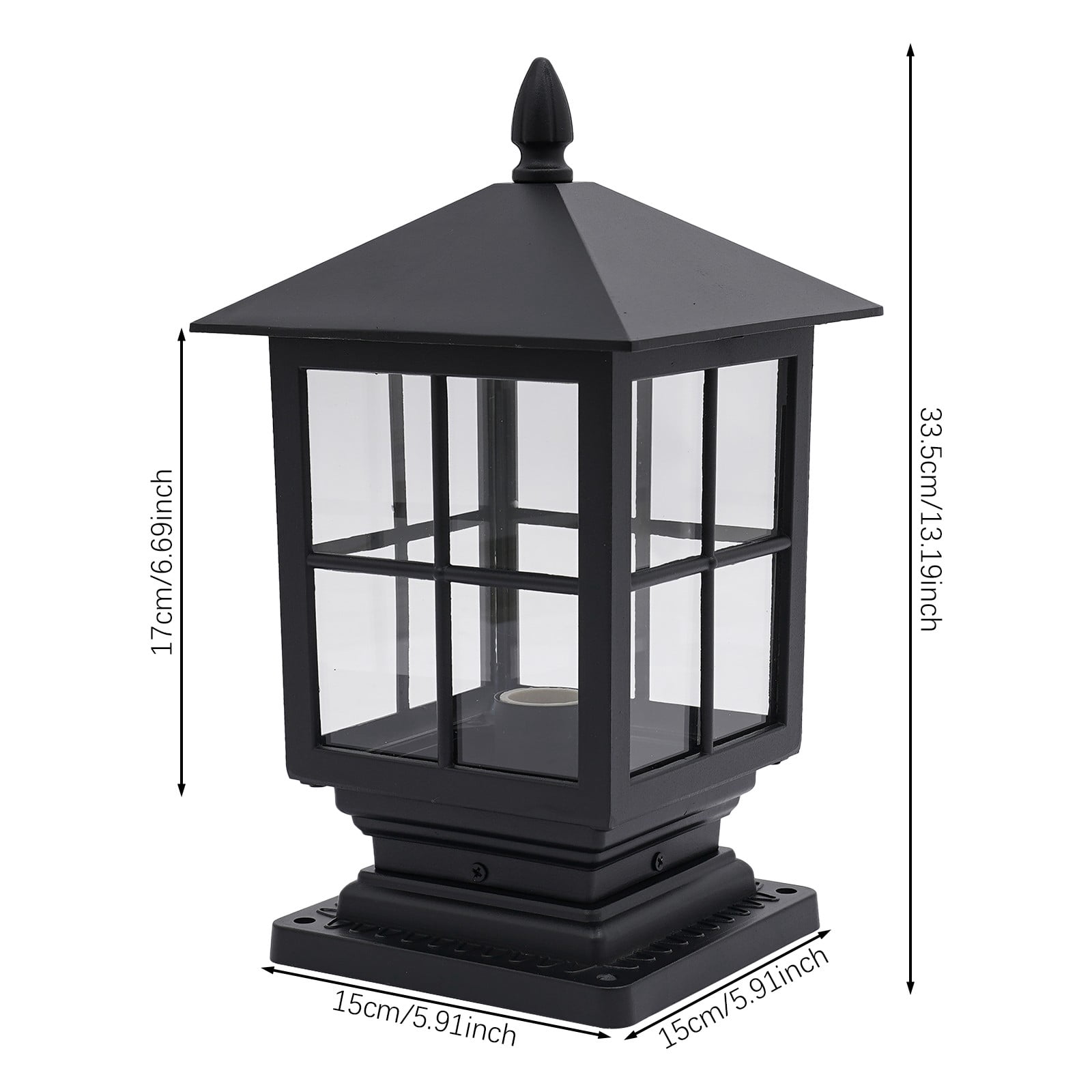 Outside Post Light, Wide Voltage(24V-240V) Black Outdoor Post Lantern, Retro Black Aluminum Alloy Lighting Fixture with E27 Bulb Base (Bulb Not Included), for Garden, Backyard, Patio