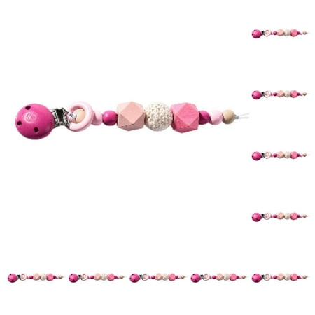 

10pcs Pacifier Clips Wooden Teething Beads Holder for Baby Girls Boys Gift Drool Bib