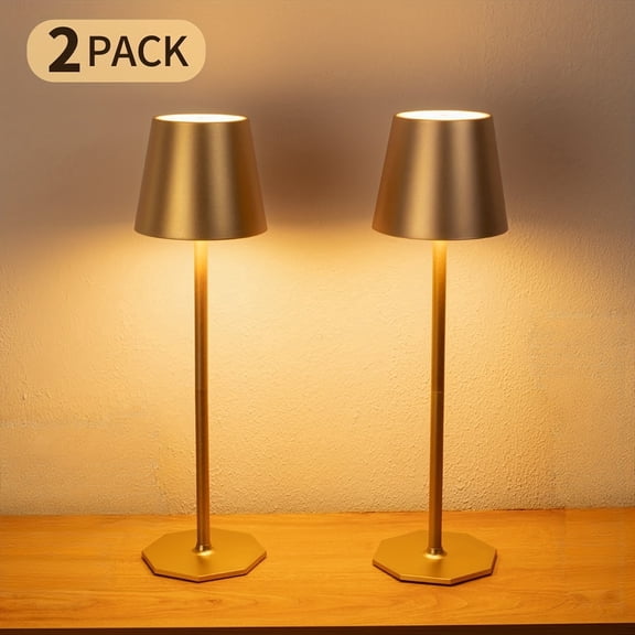 2 Pack Rechargeable Table Lamps Cordless Table Lights - 5000mAh Battery Operated Touch Night Light Lamp Wireless Portable Desk Lamp For Table Restaurant Bedroom Patio(Golden)