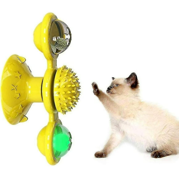 Molino de viento para gatos con bola LED, tocadiscos, interactivo
