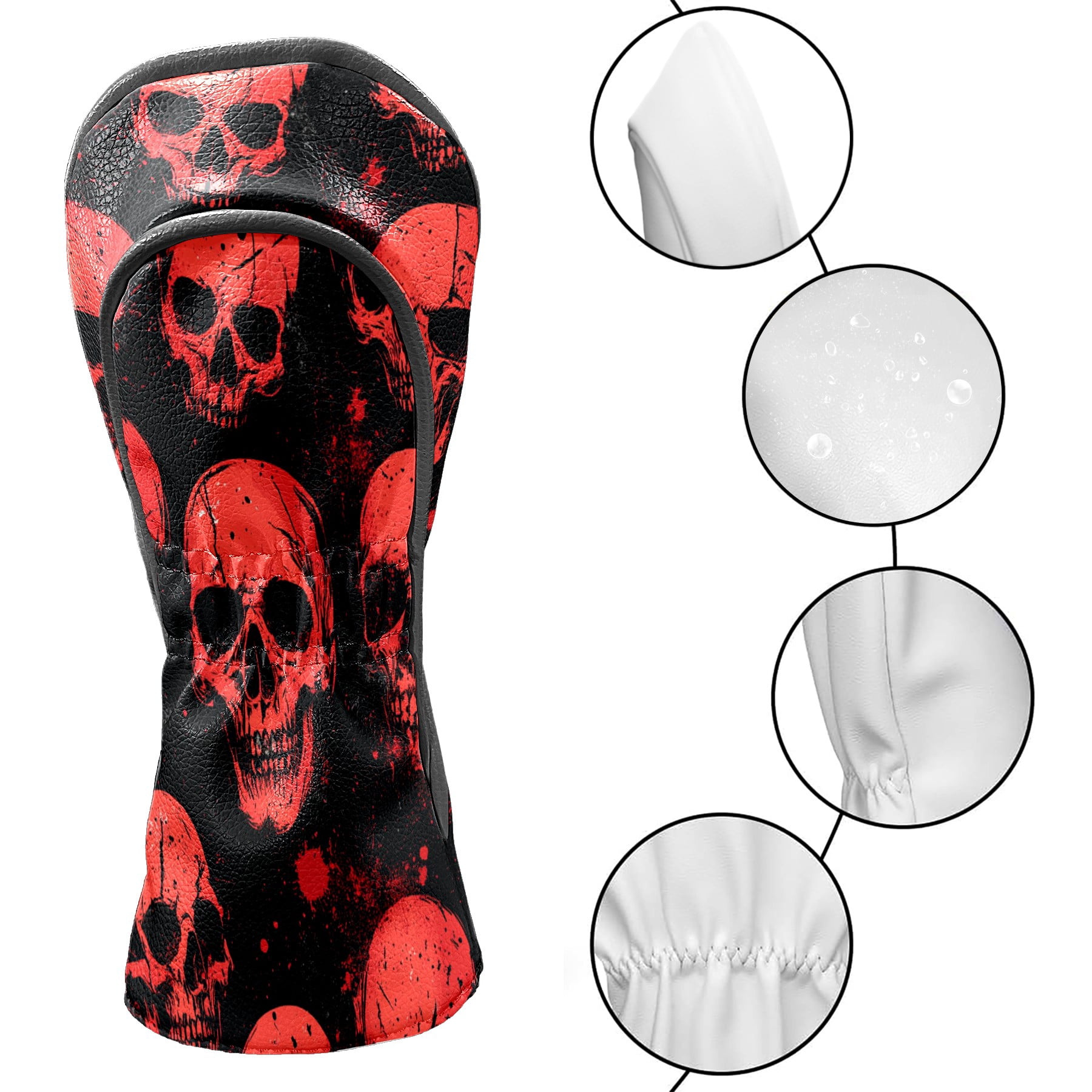 Golf Club Head Cover Waterproof Leather Golf Accessories HeadCovers Set Driver Headcover for Women Men Red Skull Pattern