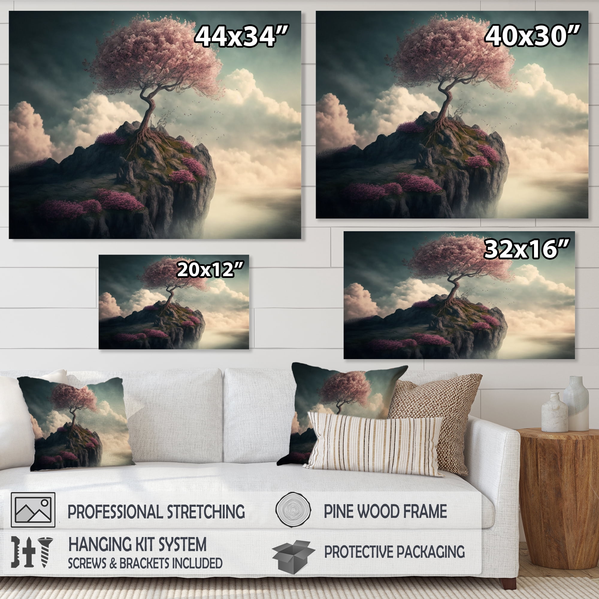 Designart Mountain Top Cherry Blossom II Canvas Wall Art
