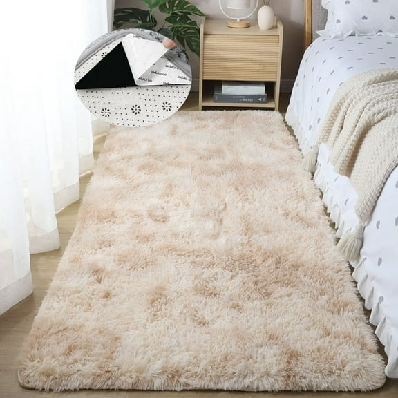 FUDAKUNA Modern Shaggy Area Rugs 31" x 63" Beige Brown Fluffy Carpet Plush Floor Mats