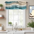 thumbnail image 2 of Teal Beige Ombre Kitchen Curtain Valances for Windows Farmhouse Short Curtains, Moire Modern Abstract Art Geometric Rod Pocket Valance Curtain for Bedroom Cafe Living Room, 2 of 8