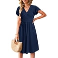 thumbnail image 7 of Maskion Women's Summer Ruffle Short Sleeve V-Neck Floral Short Party Dress with Pockets,2XL Navy, 7 of 7