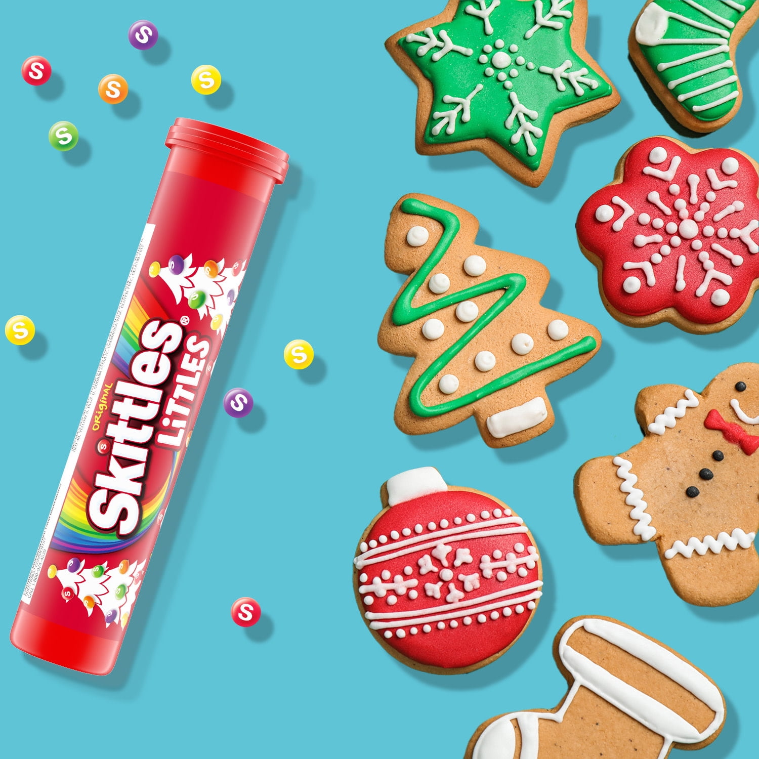 (2 pack) Skittles Littles Original Chewy Christmas Candy Minis, 1.9 oz Shelf Stable Plastic Tube