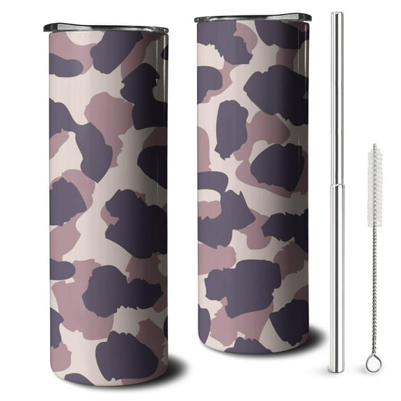 20oz Pink and Purple Of Leopard Print Skinny Tumblers Stainless Steel Tumbler with Lid and Straw,Vacuum Insulated Double Wall Travel Tumbler Cups with Cleaning Brush for Coffee,Tea