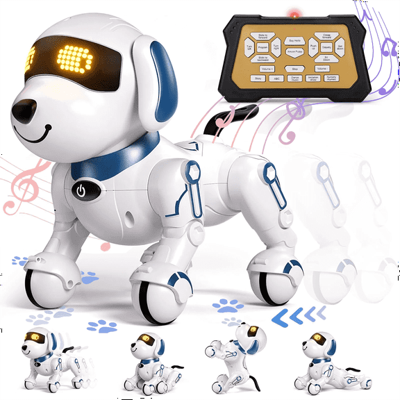 Anpro RC Robot Dog Toy for Kids, Programmable Smart Interactive Robot Toy with Sound and LED Eyes, Best Gift for Toddlers Boys Girls