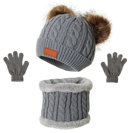 

RPVATI Toddler Baby Child Children Kids Soft Knitted Beanie Hats Comfort Warm Faux Fur Pompom Beanie for Boys Girls Hats with Scarf Glove 2Y~8Y