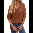 thumbnail image 1 of Suéter Tipo Túnica Informal de Larga con Cuello en V para Mujer, Estilo Henley, para Otoño, A , para el Trabajo Color Caramelo XL, 1 of 9