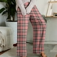 thumbnail image 2 of WTOBBY Women's Plaid Print Drawstring Elastic Waist Comfortable Straight Leg Loose Pajama Pants for Casual Sleepwear and Home Lounging,Pink L, 2 of 4