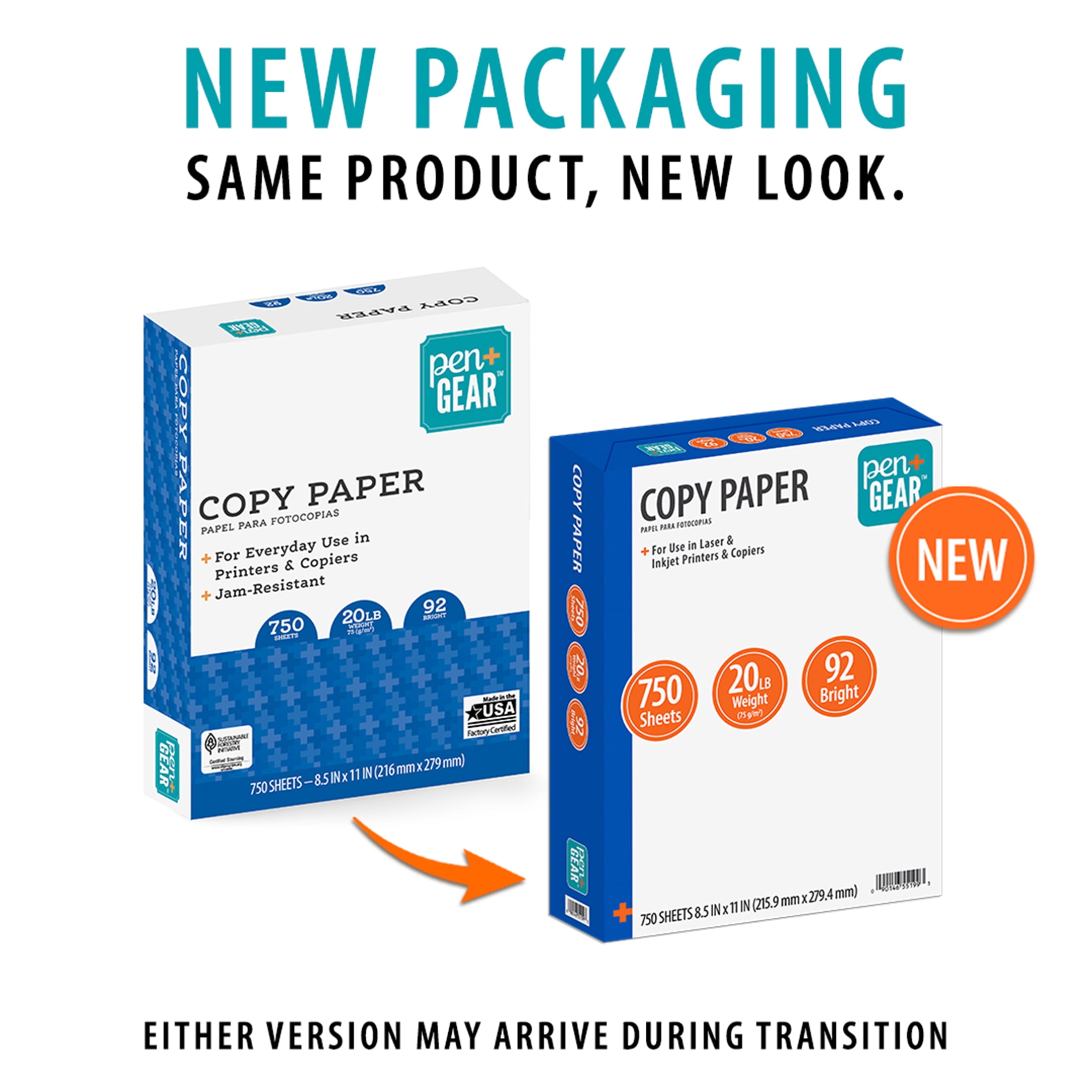 Pen+Gear Copy Paper, White, 8.5" x 11", 20 lb., 92 Bright, 1 Ream (750 Sheets)