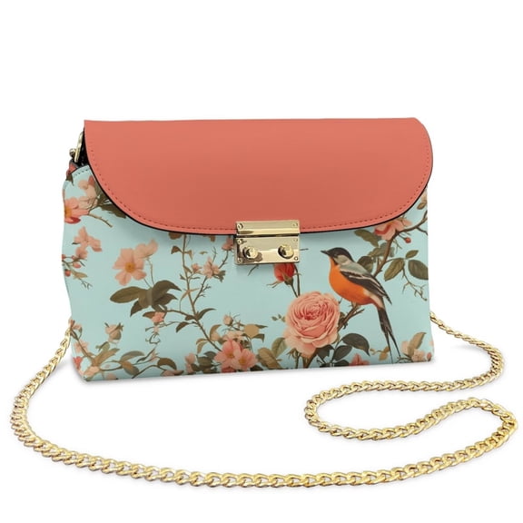 Pzuqiu Hummingbird Flower Leather Crossbody Bag Versatile Minimalist Small Leather Crossbody Bags for Women Metal Chain Strap Vintage Casual for Teen Girls-Women