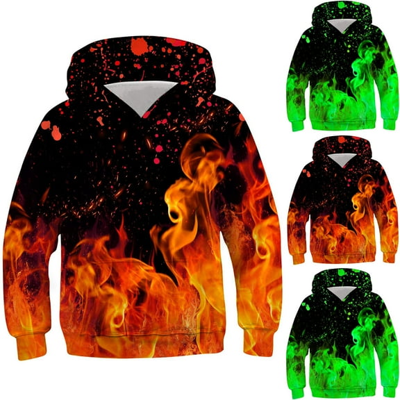 LOVZFMLL Essentials Hoodie for Boys Fashion Flame Print Casual Hooded Sweatshirt Long Sleeve Loose Pocket Pullover Tops Little Boys Spring Fall Clothes 4-5 Years