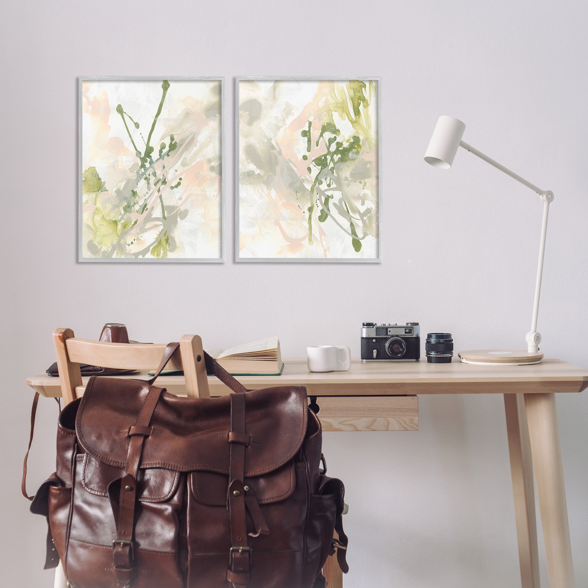 Stupell Industries Subtle Pastel Splatter Abstract Painting Gray Framed Art Print Wall Art, 16 x 20, Set of 2