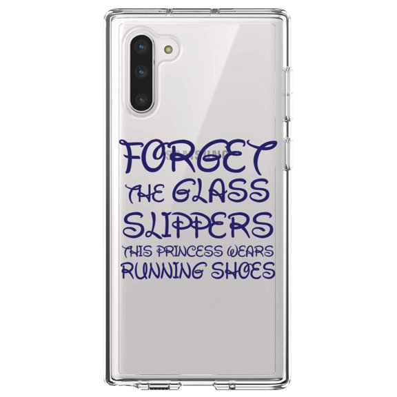 DistinctInk Clear Shockproof Hybrid Case for Samsung Galaxy Note 10 (6.3" Screen) - TPU Bumper Acrylic Back Tempered Glass Screen Protector - Forget Glass Slippers Princess Wears Running Shoes