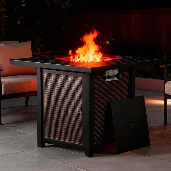 Giantfurnni 30" Propane Fire Pit Table with Lid, Outdoor Metal 50,000 BTUs Square Gas Fire Pit Table with Lava Rocks for Balcony Porch Deck