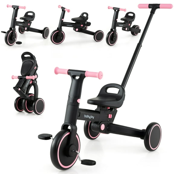 Gymax Toddler Tricycle w/Push Handle Adjustable Seat Removable Pedal EVA Foam Wheels Pink
