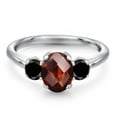 thumbnail image 3 of Gem Stone King 2.07 Ct Oval Checkerboard Red Garnet Black Diamond 925 Sterling Silver Ring, 3 of 6