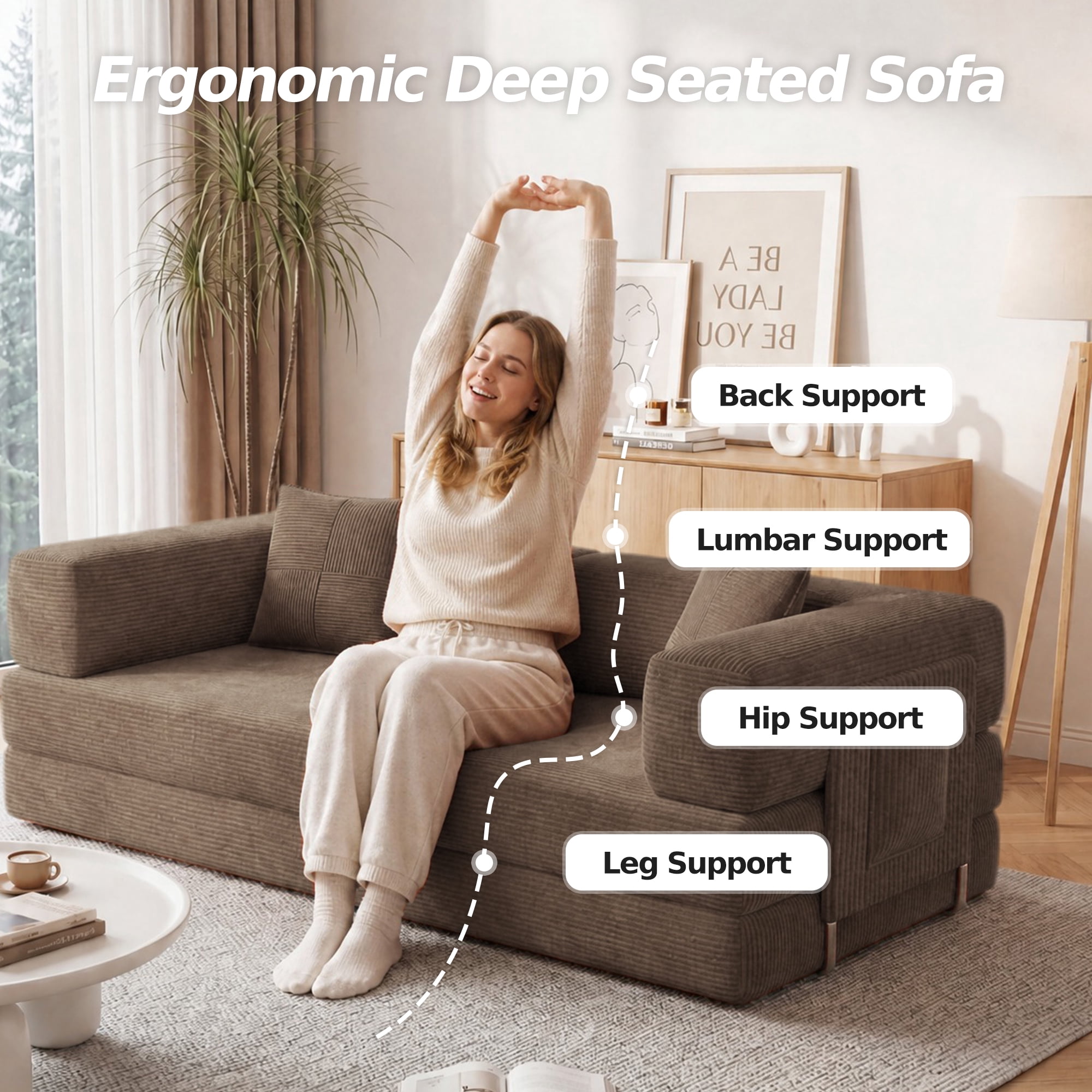 DILORA Convertible Sleeper Sofa Bed,Compressed Floor Boneless Couch,Modular Modern Corduroy Sofa for Living Room Bedroom,Easy Assembly(Brown)78.8''