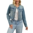 thumbnail image 1 of CHAQUETA CHIC PARA MUJER, SIN COLLAR, DE DENIM, CON BOTONES, ESTILO OESTE, DE MANGA LARGA, CORTA, TALLA L, AZUL VINTAGE, 1 of 6