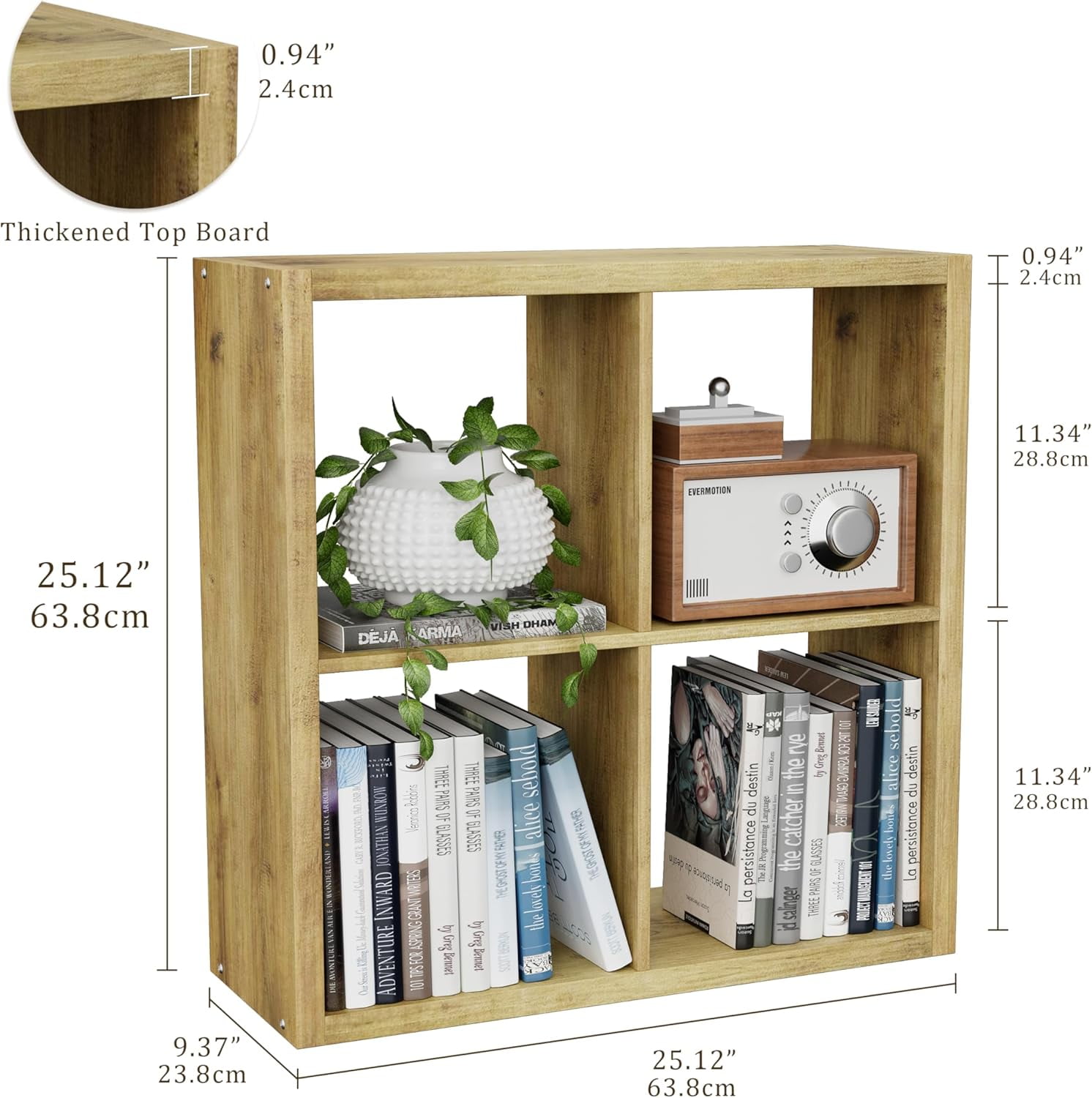 Anhdah 4 Cube Storage Organizer Bookshelf, Brown Wooden Bookcase Storage Shelf, Sturdy 4-Cube Organizer for Living Room, Bedroom, Home Office, Easy Assembly