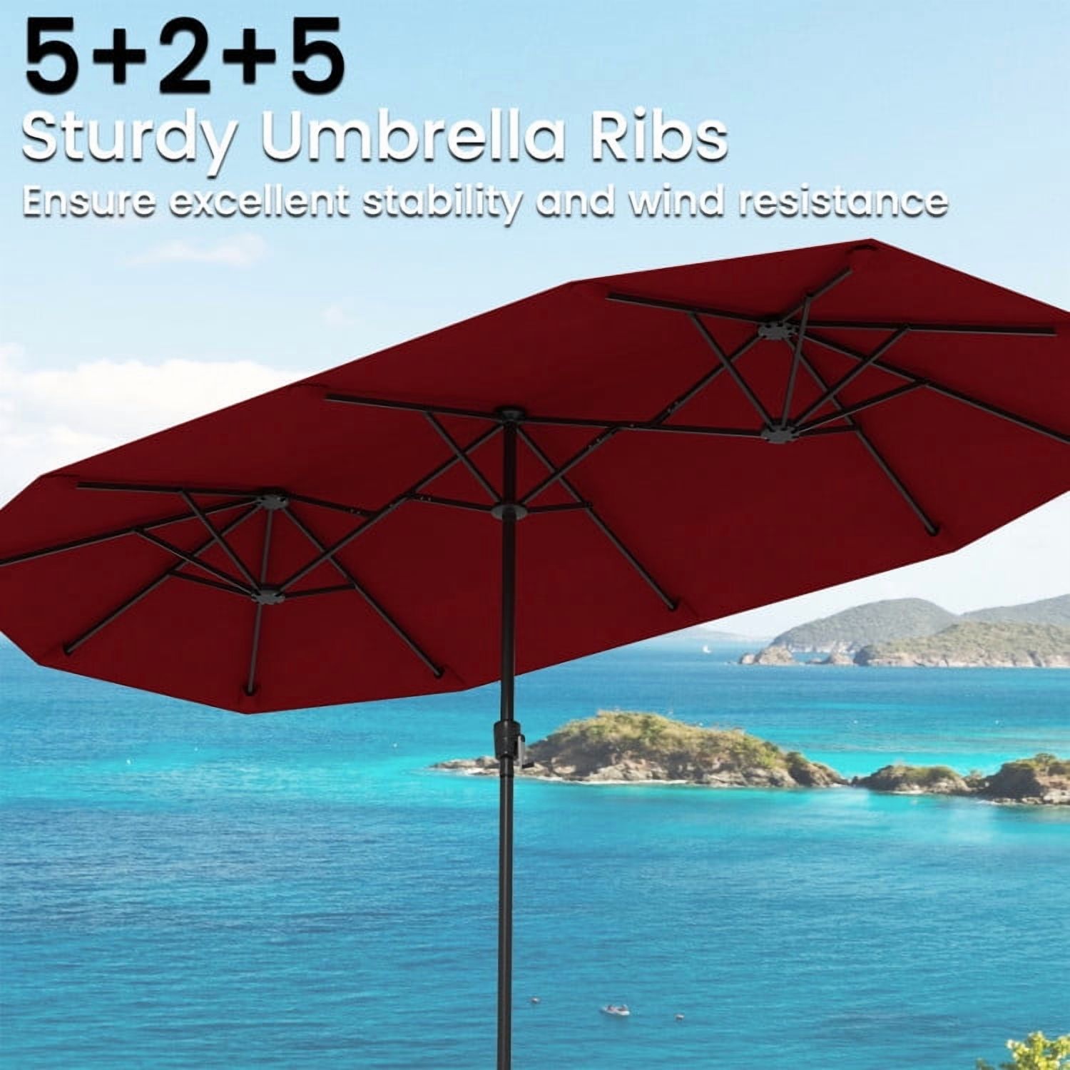 GVN Outdoor Patio Umbrella,Patio Umbrella,13 FT Large Patio Umbrella Outdoor Double-Sided Table Market Umbrella with Crank Handle-Red
