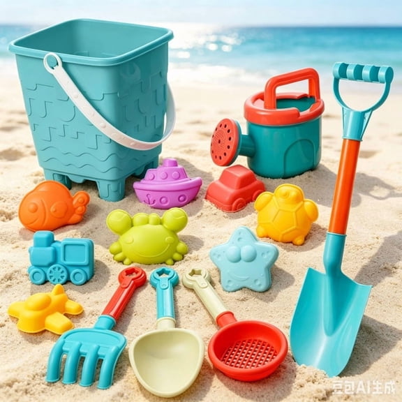 14 Pcs Kids Beach Sand Toy Set with Bucket Watering Can Shovel Rake Sifter and Multiple Sand Molds Portable Outdoor Summer Sand Play Kit for Backyard Beach Pool Games