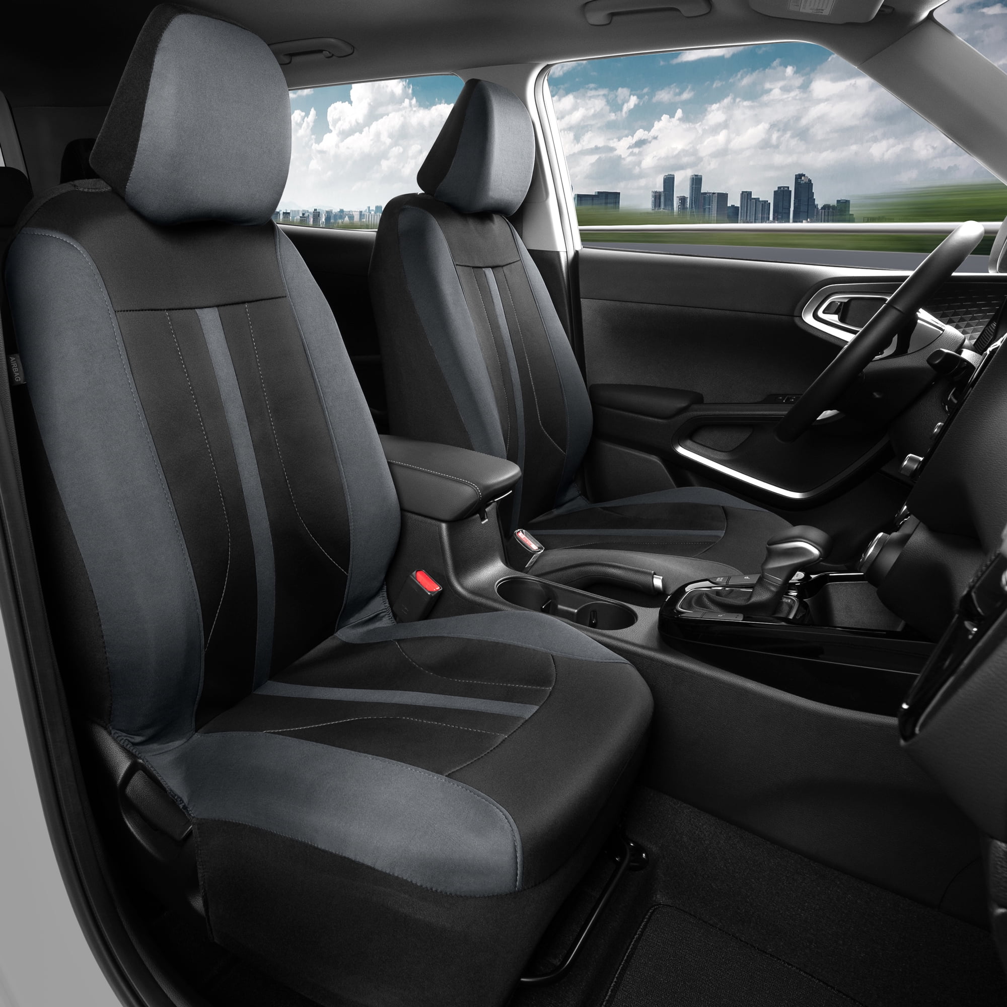Motor Trend Straight-Line Performance Seat Covers for Car Truck Van SUV Auto - Polyester Seat Protector, Gray