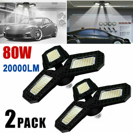 2x 80W 20000LM Deformable LED Garage Light Super Bright Shop Ceiling Light Bulb