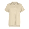 thumbnail image 4 of Kddylitq Summer Button Down Shirts for Women Cotton Linen Collared Tops Short Sleeve Gauze Blouses 2024 Casual Work Clothing Beige XL, 4 of 5