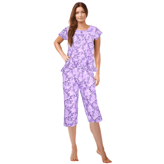 JEFFRICO Pajamas For Women Capri Set Sleepwear Soft Pajamas Short Sleeve Pajama Sleepshirt With Capri Pants