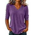 thumbnail image 2 of Fengactive Womens V Neck Top Long Sleeve Slub Texture Relaxed Fit Casual Basic Tee, 2 of 8