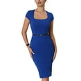 thumbnail image 3 of INSPIRE CHIC Women's Bodycon Pencil Dress Cap Sleeve Formal Work Knee Length Sheath Dresses L Royal Blue, 3 of 7