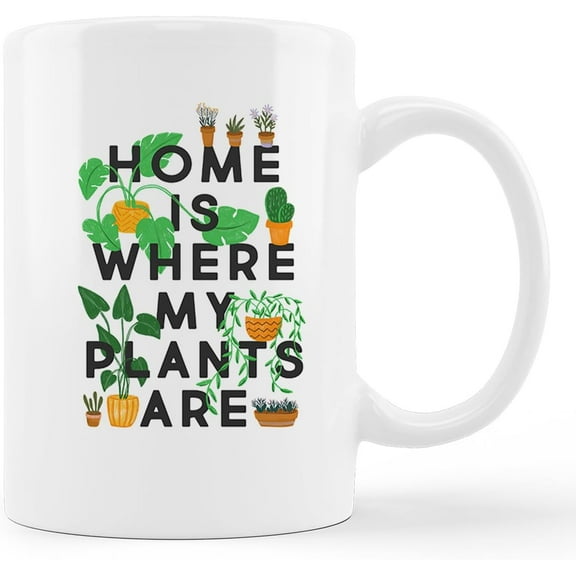 Home is Where My Plant is Watercolor Potted House Plant Ceramic Mug-11oz Coffee Milk Tea Mug Cup with Handle,Plant Lover Gifts,Gardener Gifts,Plant Lady Gifts