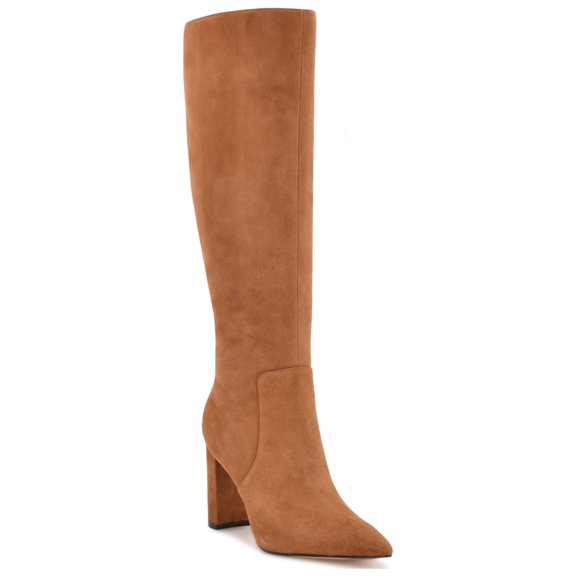 NINE WEST Womens Brown Comfort Danee Pointed Toe Block Heel Zip-Up Leather Dress Boots 7.5 M