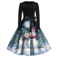 thumbnail image 2 of Christmas Dresses for Women Christmas Print Flare Dress For Women Long Sleeve Dress Hollow Party Casual Dresses with Round Neck for Christmas Party,Royal Blue,M, 2 of 5