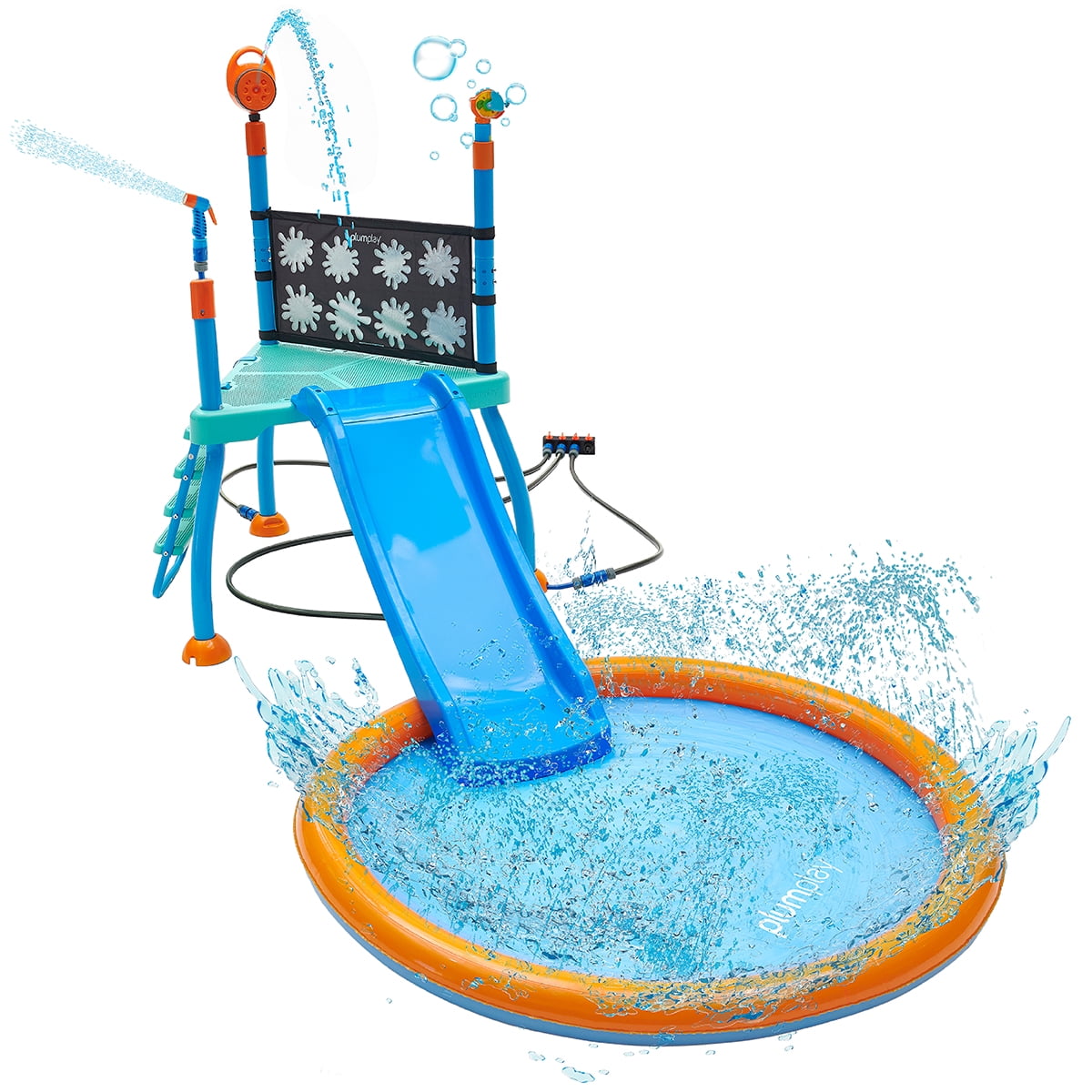 Plum Play Kids Splash Pad Station Water Slide Play Equipment - Outdoor Toddler Water Toys, Sprinkler Pool for Kids, Backyard Water Park with Bubble Blower, Water Reveal Coloring Wall Ages 3 Years+