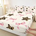 thumbnail image 4 of Manfei Watercolor Pink Bowtie Queen Sheets,Cute Leopard Print Stars Queen Sheet Sets,Beige Pink,4-Piece,1 Flat Sheet,1 Fitted Sheet and 2 Pillowcases, 4 of 6