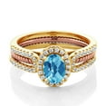 thumbnail image 2 of Gem Stone King 1.62 Ct Oval Checkerboard Swiss Blue Topaz 18K Yellow Gold Plated Silver Stackable Ring (Size 5), 2 of 3