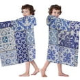 thumbnail image 4 of Blue Ethnic Floral Patchwork Pattern Hooded Bath Towel，60"x35" for Ages 3 To 12 Kids, Quick Dry Lightweight Soft Microfiber Hood Beach Towel Cover Up for Kids, 4 of 7